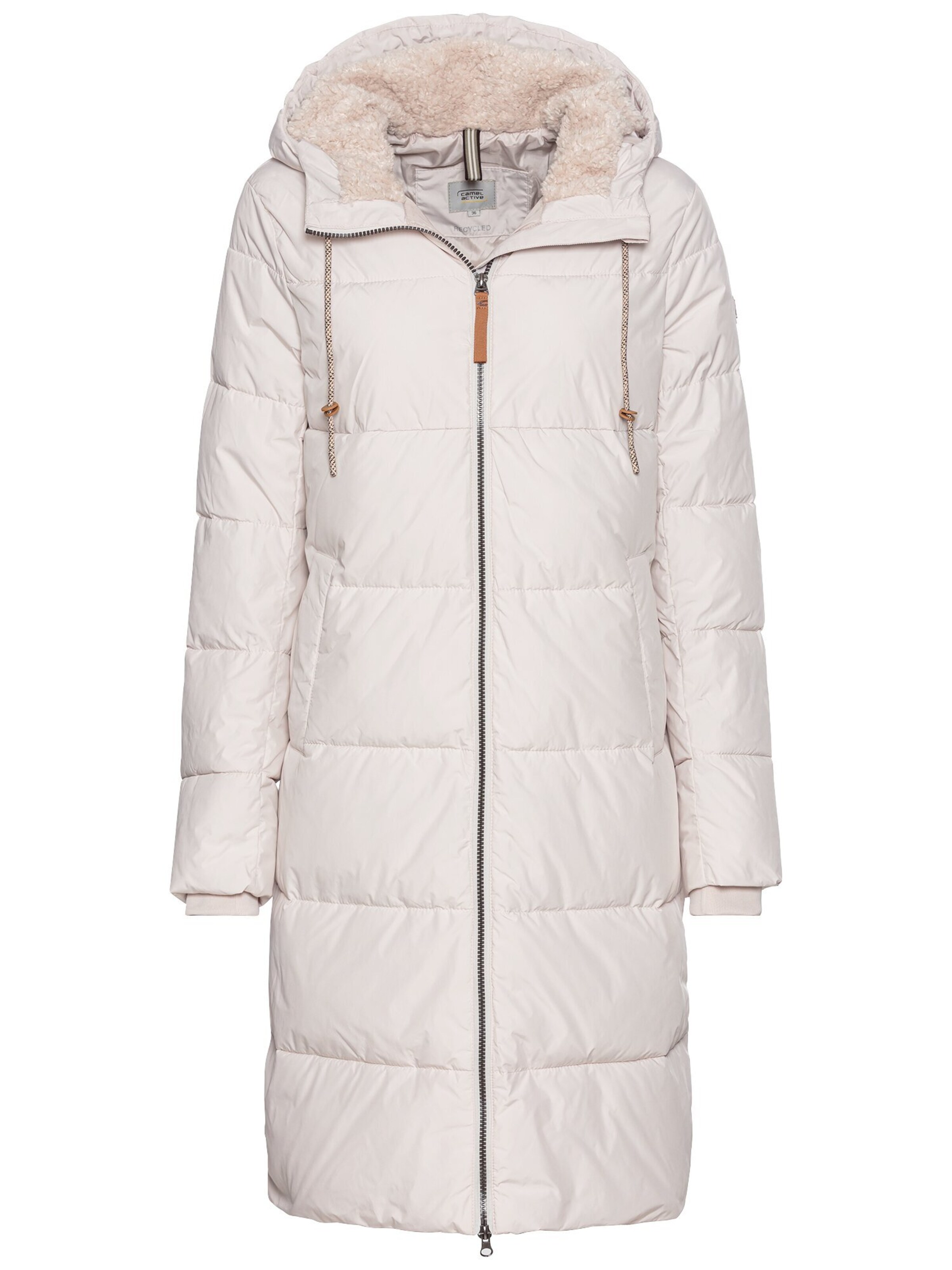 CAMEL ACTIVE Langer Puffermantel mit gefütterter Kapuze in Weiß: Vorderseite