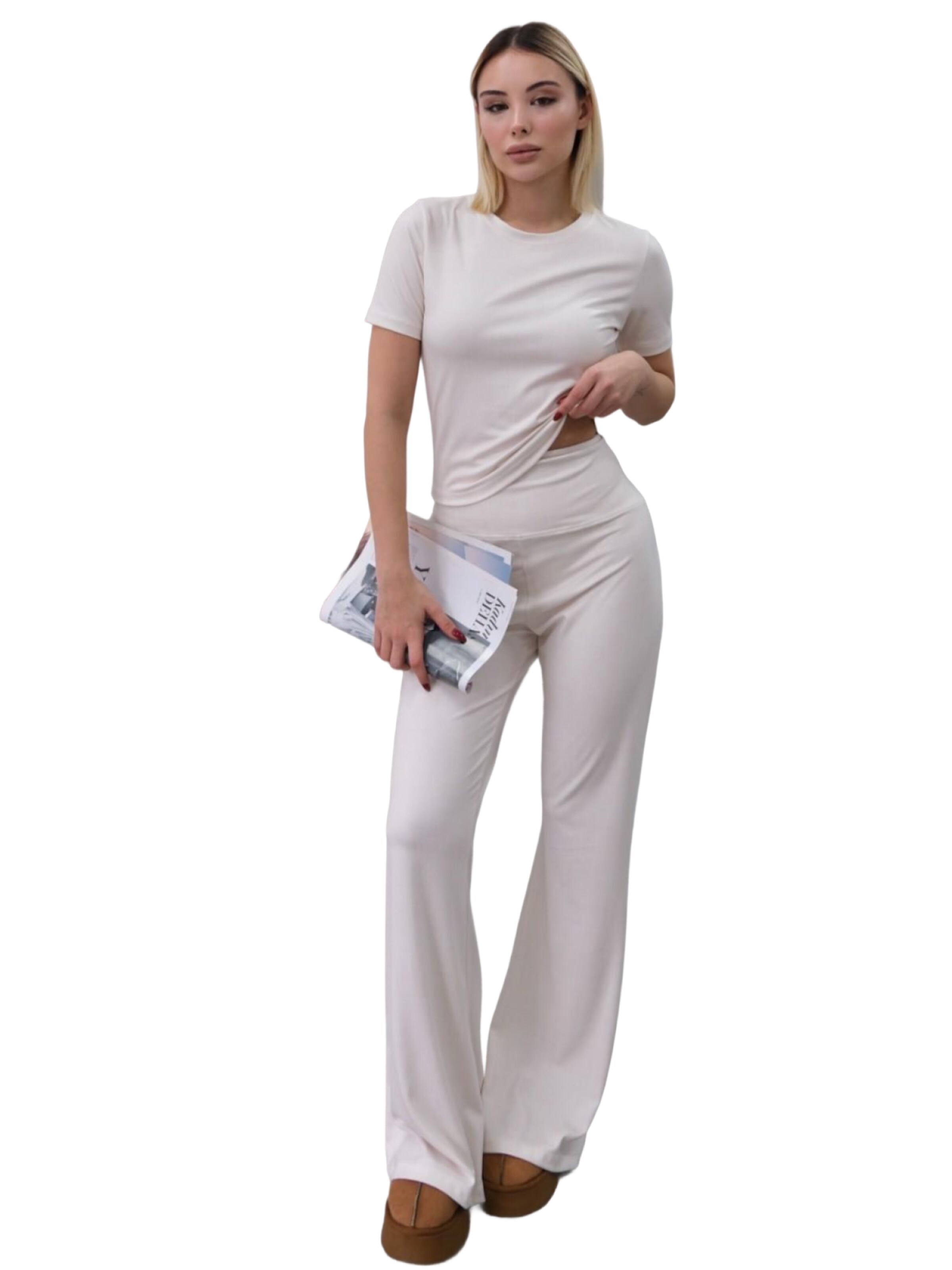 C&City Flared Broek in Beige: voorkant