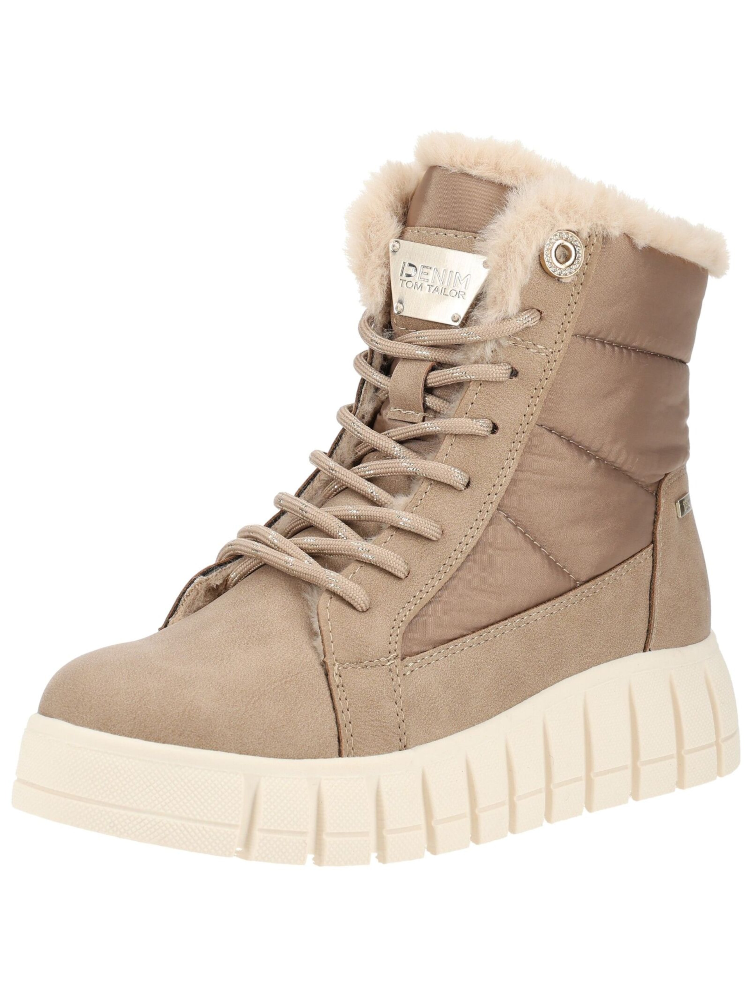 TOM TAILOR Lace-up bootie in Beige: front