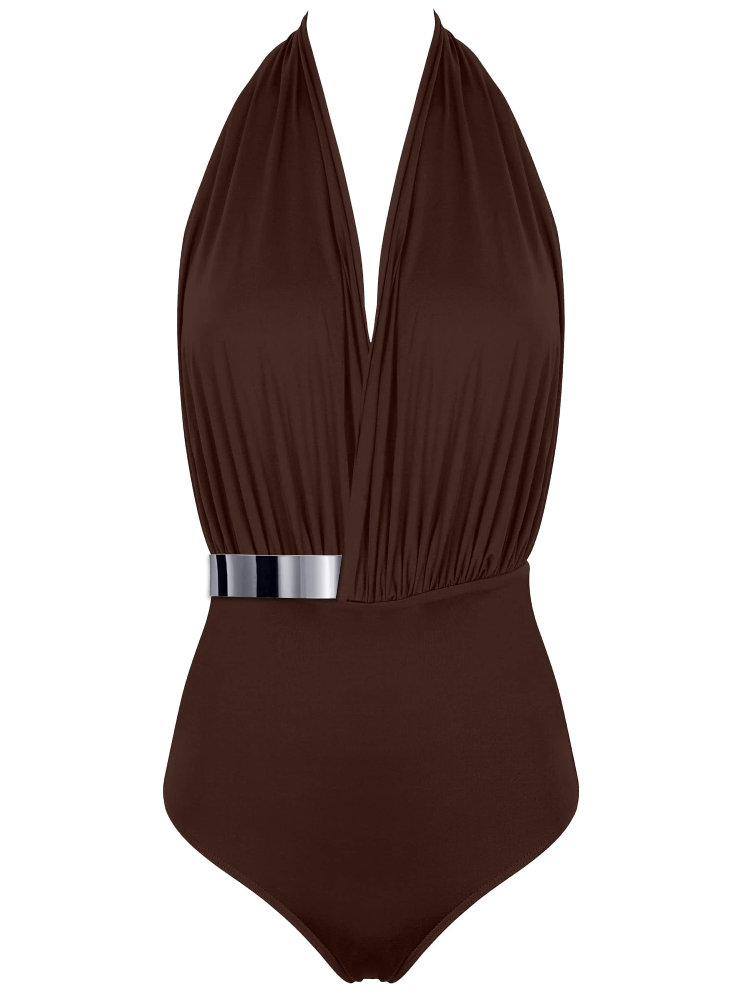 SEA ME SWIM High neck Swimsuit 'ST. TROPEZ Silver Edition' in Brown: front