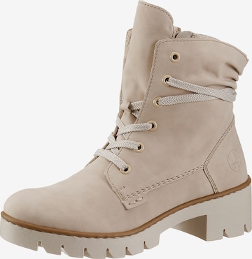 Rieker Lace-Up Ankle Boots in Beige: front