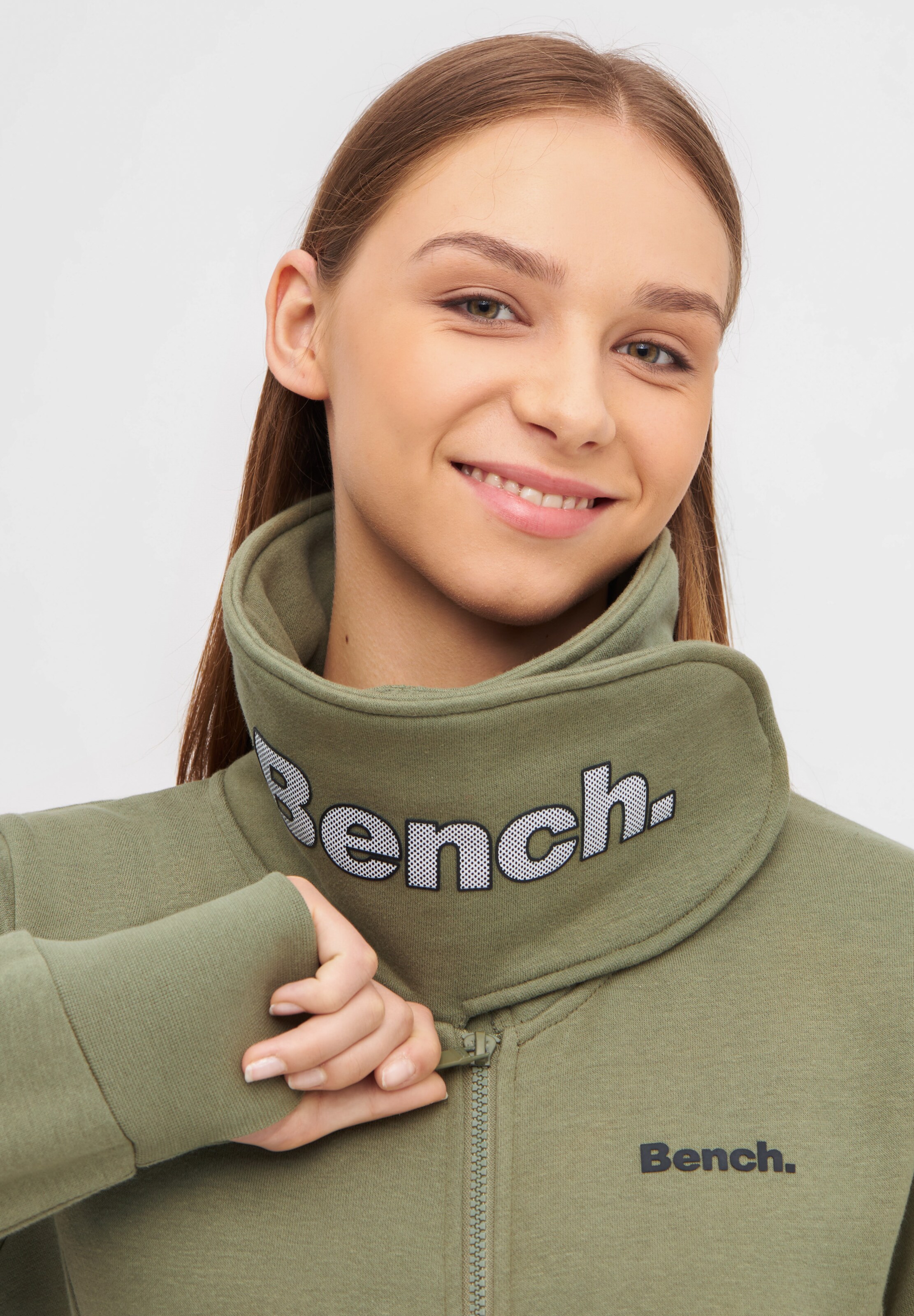 BENCH Zip Up Hoodie in Khaki ABOUT YOU