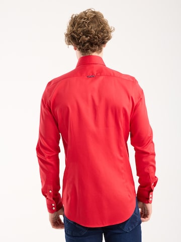 Slim fit Camicia 'Roma Iconic Satin Man Shirt Grey' di 7Camicie in rosso