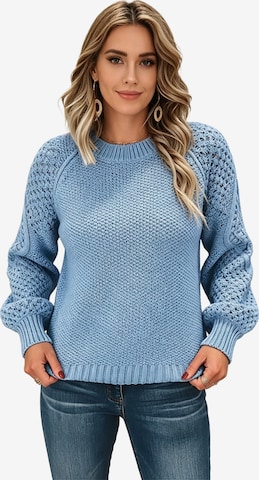 KoJooin Pullover 'Damen Pullover mit Rundhals und Zopfmuster – Kuscheliger, langärmeliger Strickpullover für Alltag' in Blau: Vorderseite