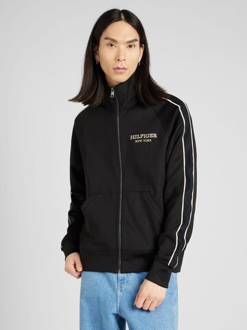 TOMMY HILFIGER Zip-Up Hoodie in Black: front