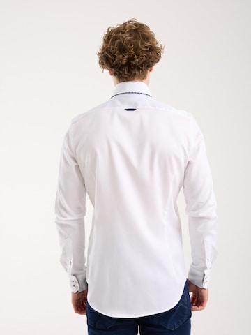 7Camicie Slim fit Zakelijk overhemd 'Vesuvio Iconic Satin Man Shirt Light Blue' in Wit