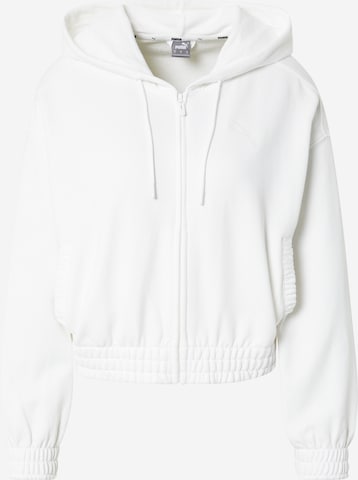 PUMA Athletic Zip-Up Hoodie 'HER' in White: front