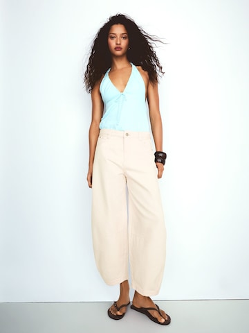 Bershka Wide Leg Hose in Beige