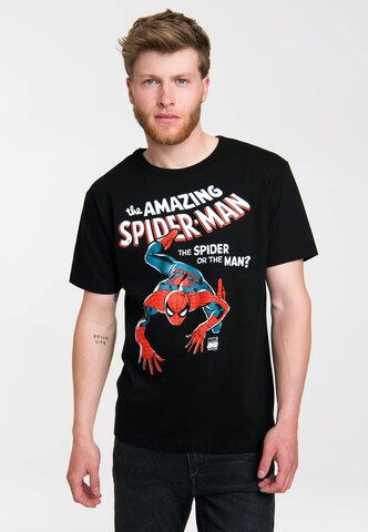 LOGOSHIRT T-Shirt 'Spider-Man' in Schwarz: predná strana