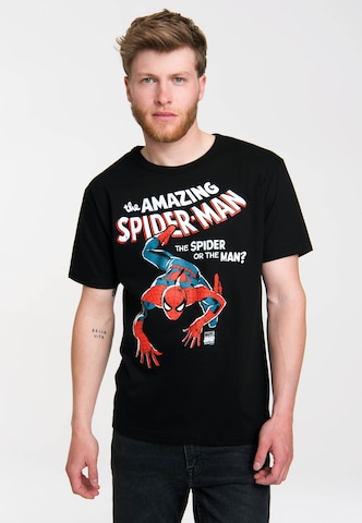 LOGOSHIRT Shirt 'Spider-Man' in Black: front