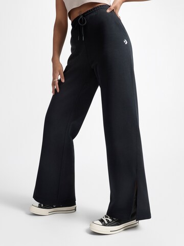 CONVERSE Wide leg Broek 'OPEN HEM KNIT' in Zwart: voorkant