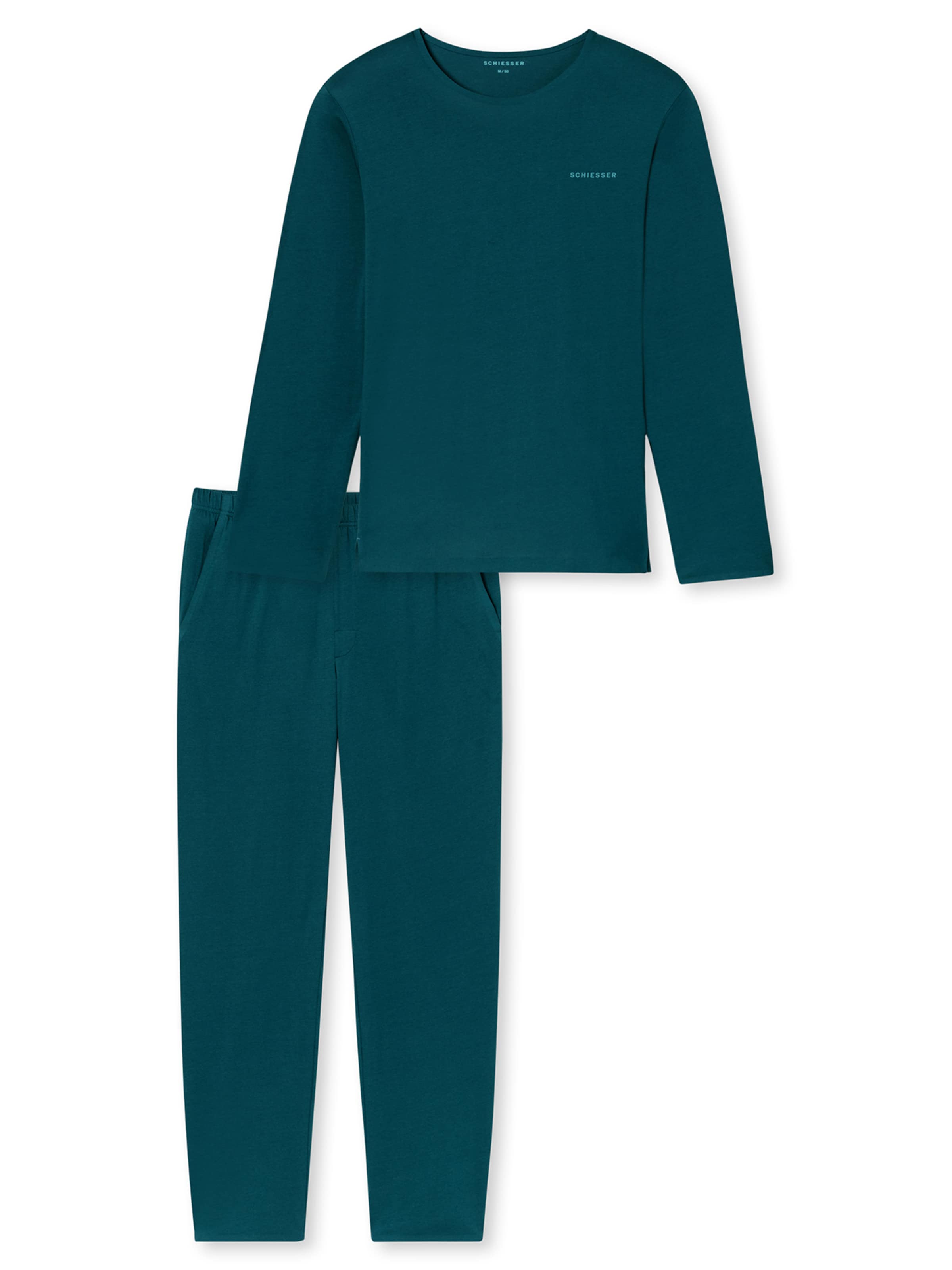 SCHIESSER Pyjama lang ' Modern Bonded ' in M in de kleur Petrol / Donkergroen, Productweergave