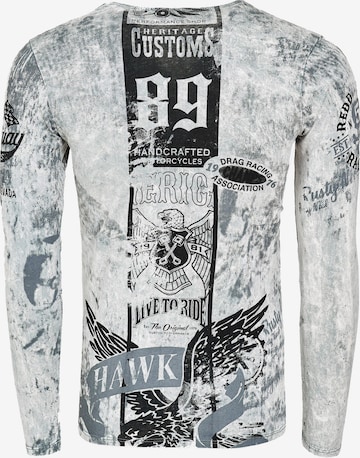 Rusty Neal Langarmshirt mit plakativem Front & Back Print in Grau