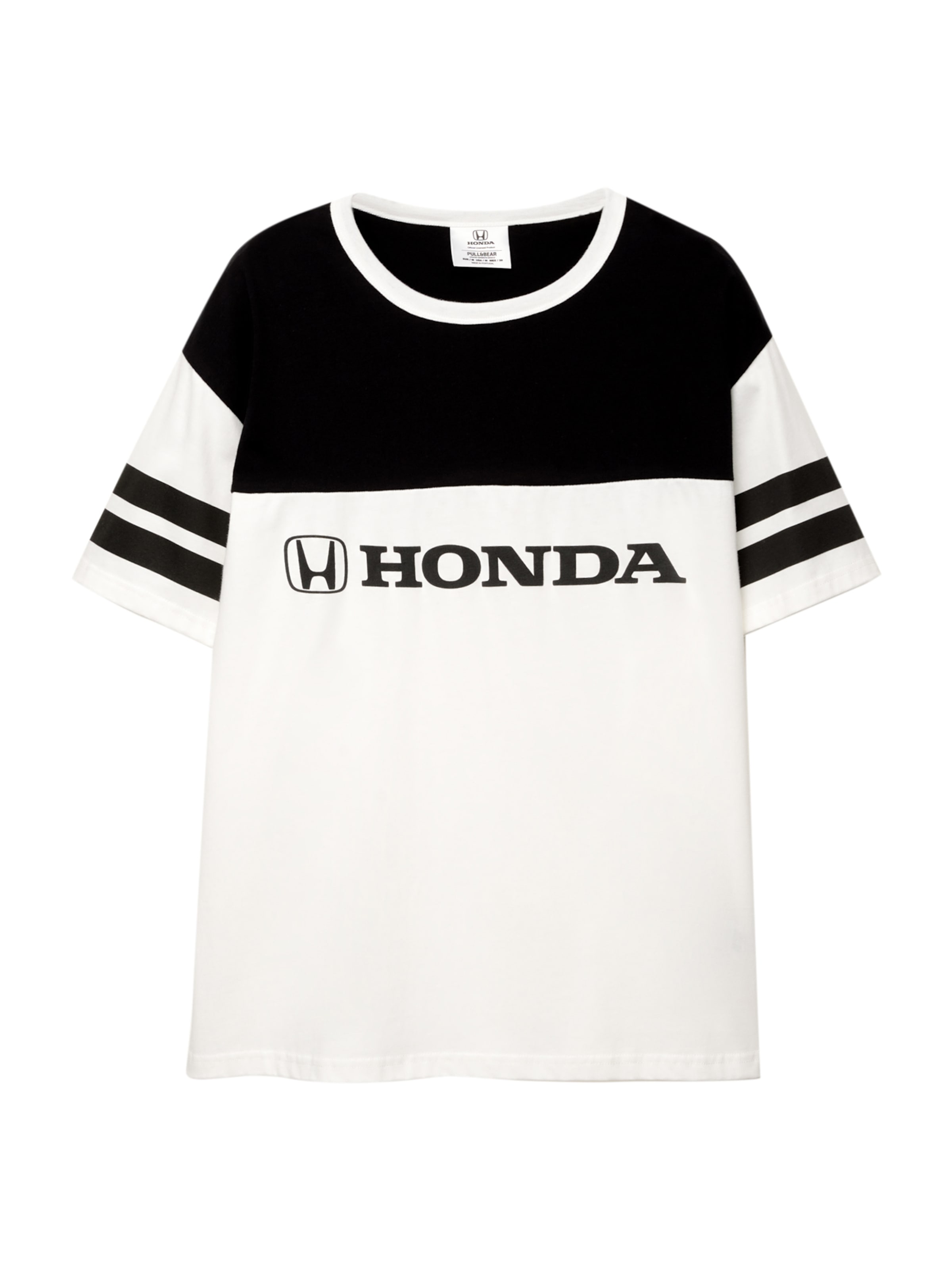 Pull&Bear T-Shirt 'HONDA' en noir / blanc cassé, Vue avec produit