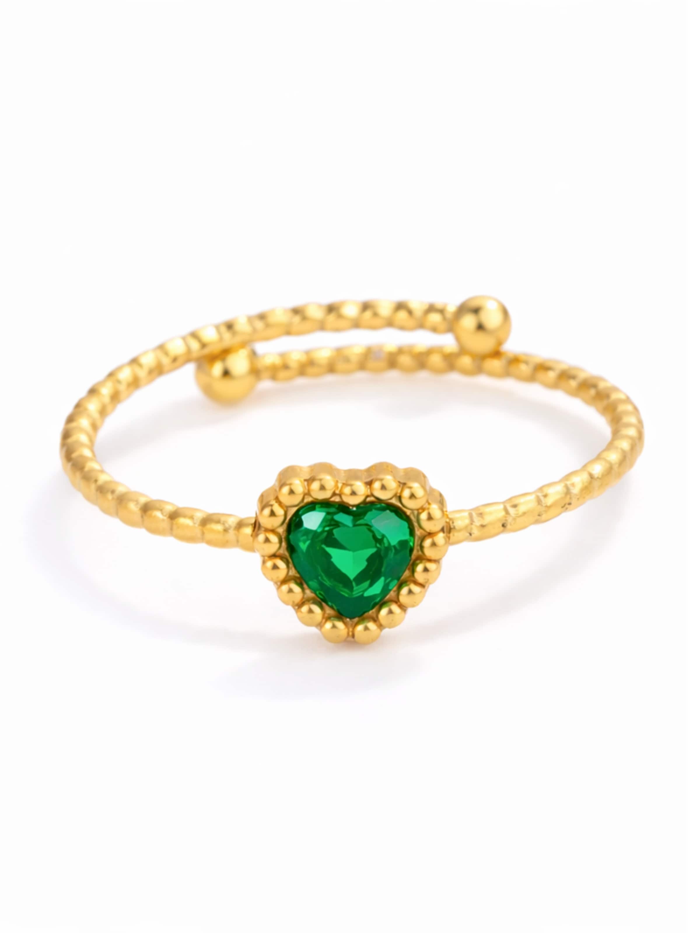 Pure Schmuck Ring 'Garden Heart Ring | Bridgerton' in Grün: Vorderseite