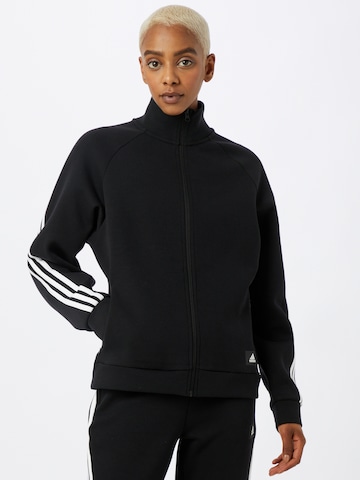 ADIDAS PERFORMANCE Athletic Zip-Up Hoodie in Black: front