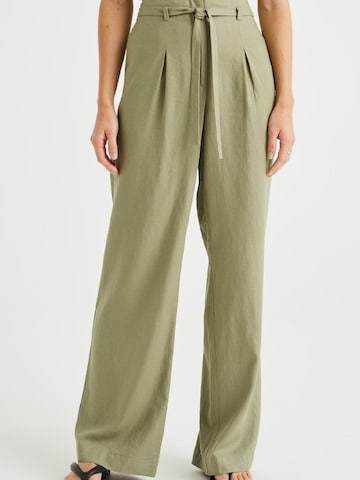 WE Fashion Široký strih Plisované nohavice - Zelená