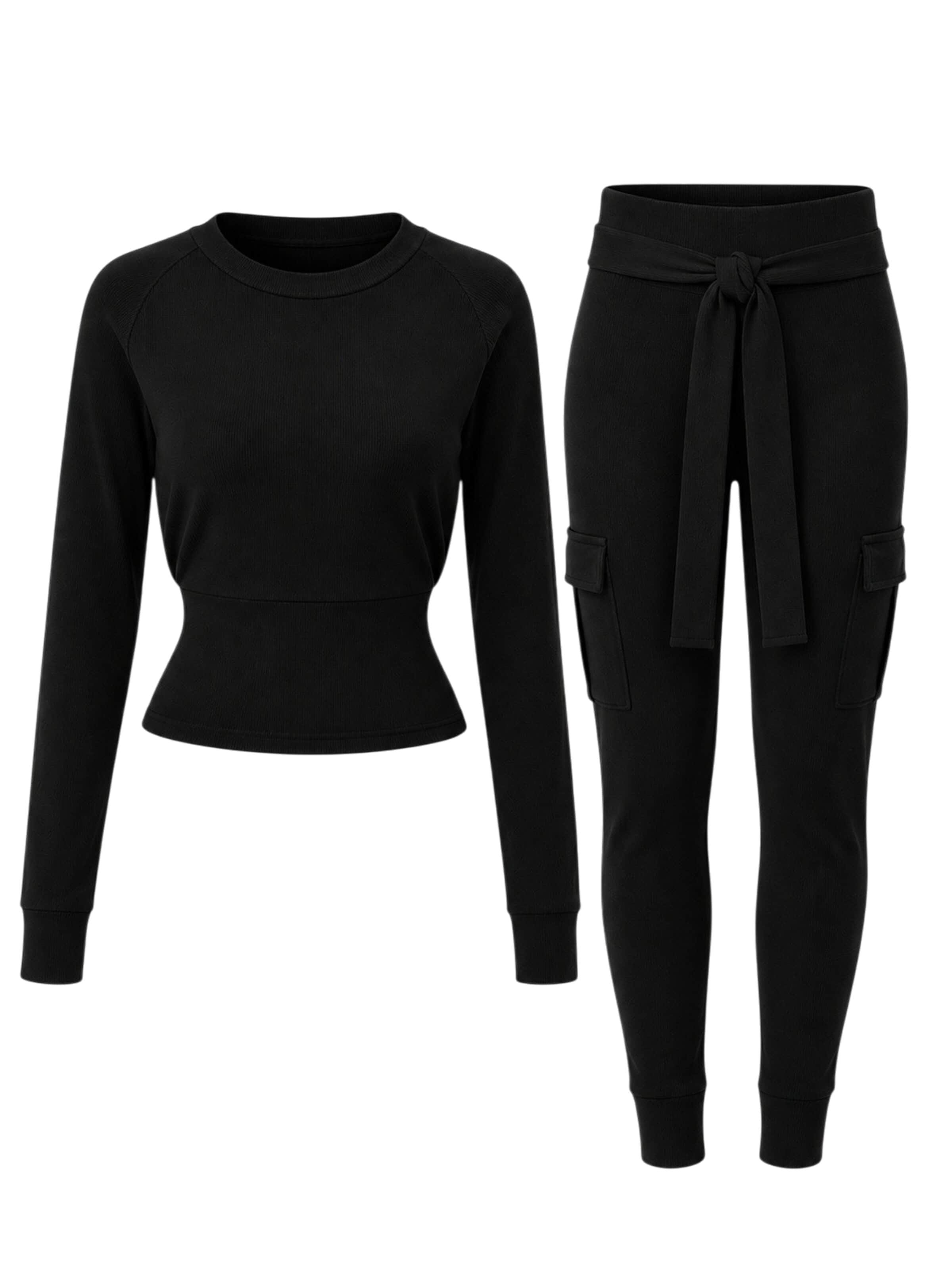 Mowi Fit Tracksuit 'Cargo Legging Set' in Black: front