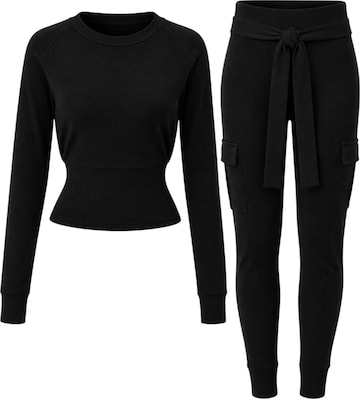 Mowi Fit Trainingspak 'Cargo Legging Set' in Zwart: voorkant