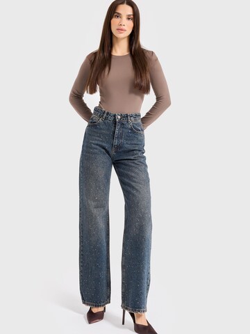 IT'S BASIC Regular Jeans 'Rhinestone Straight High Rise Jeans' in Blauw