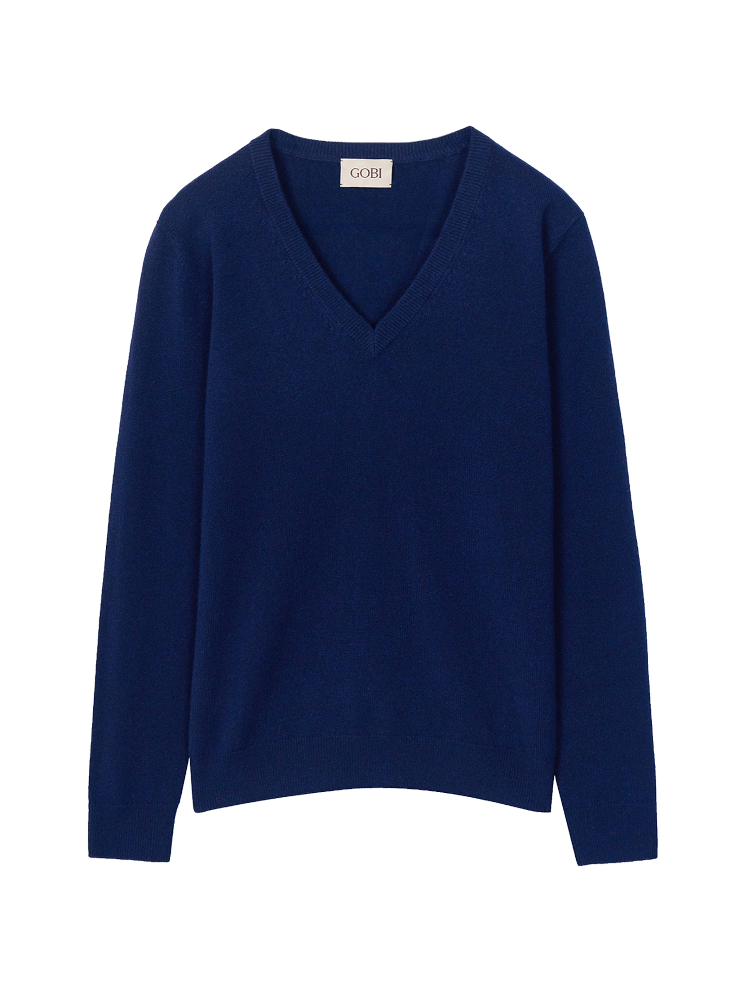 GOBI Cashmere Trui 'Women's Essential Cashmere V-Neck Sweater' in Blauw: voorkant