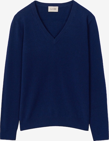 GOBI Cashmere Trui 'Women's Essential Cashmere V-Neck Sweater' in Blauw: voorkant