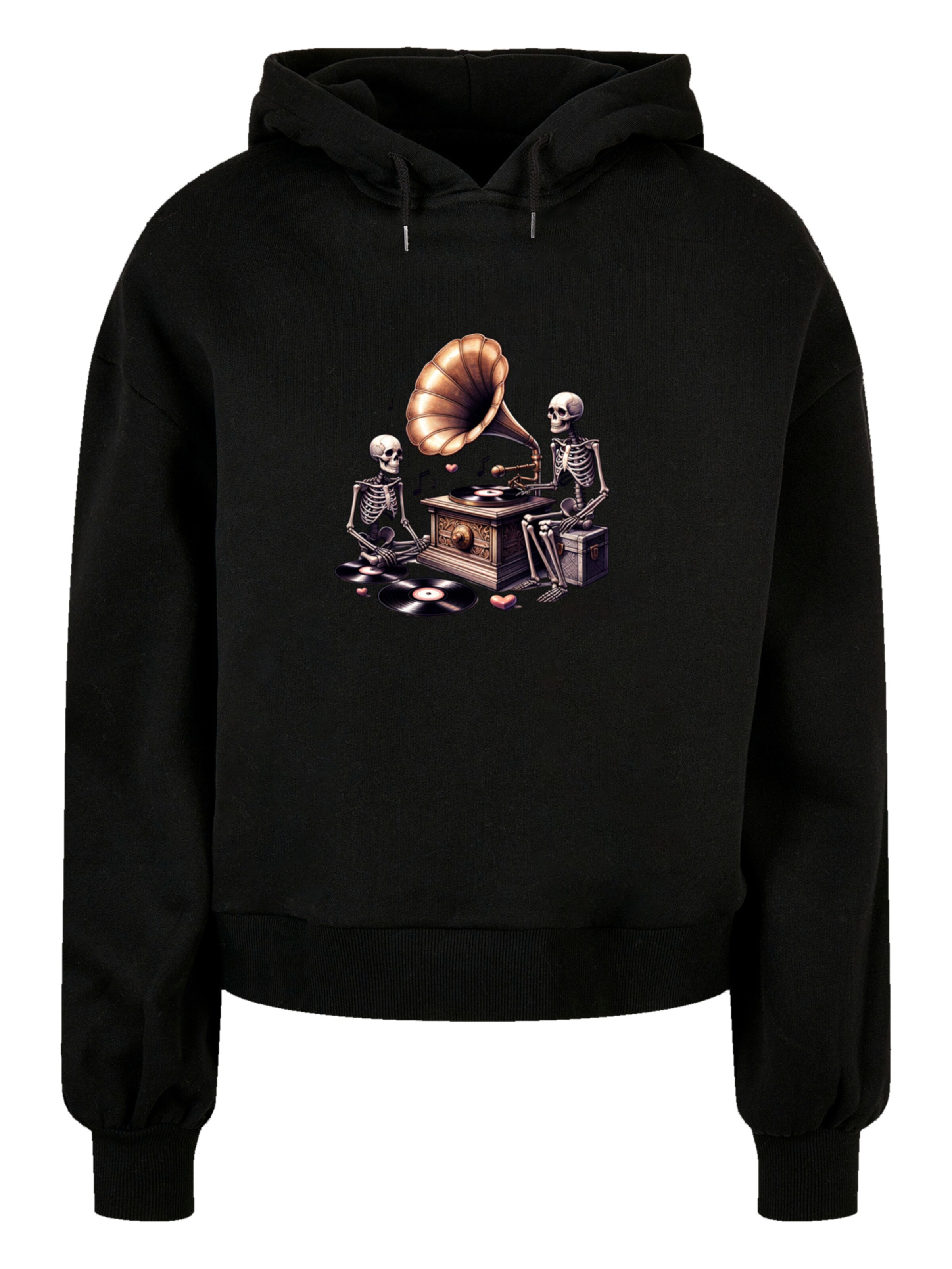 F4NT4STIC Sweatshirt 'Gothic Skeleton Vintage Vinyl Plattenspieler' in Black: front