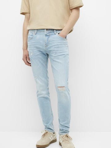 Skinny Jeans de la Pull&Bear pe albastru: față