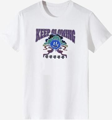T-shirt 'Women Retro Colorful Smiley Sun KEEP GLOWING Print T-Shirt' LapaPlus en blanc : devant