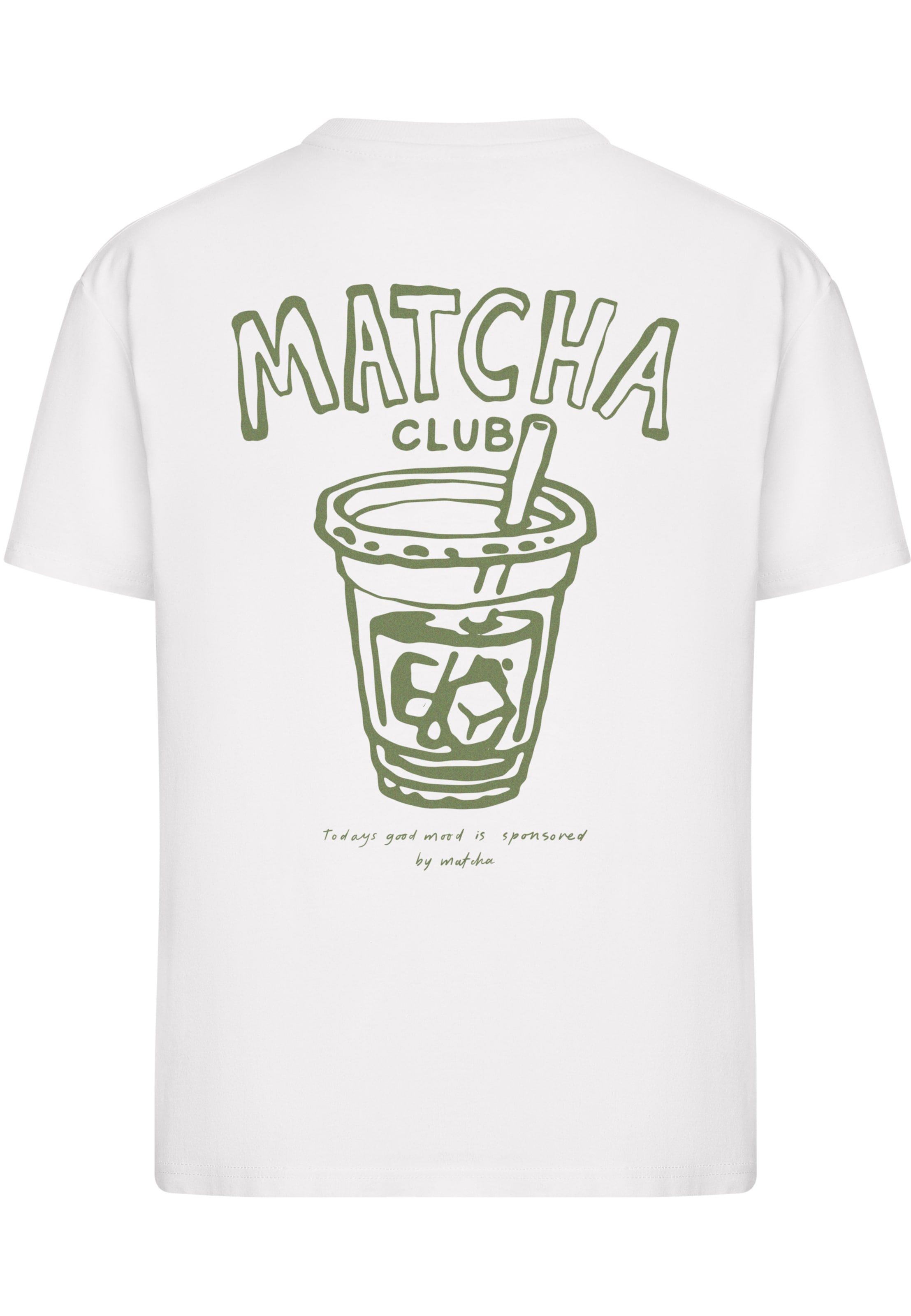 Miss Tee T-shirt 'Matcha Club Good Mood' i vit: framsida