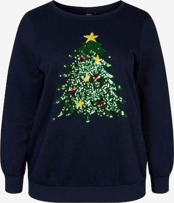 Zizzi Sweatshirt 'CHRISTMAS' in Blue: front