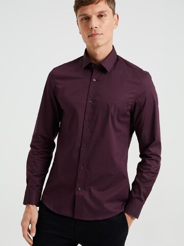 WE Fashion Slim fit Button Up Shirt in Red