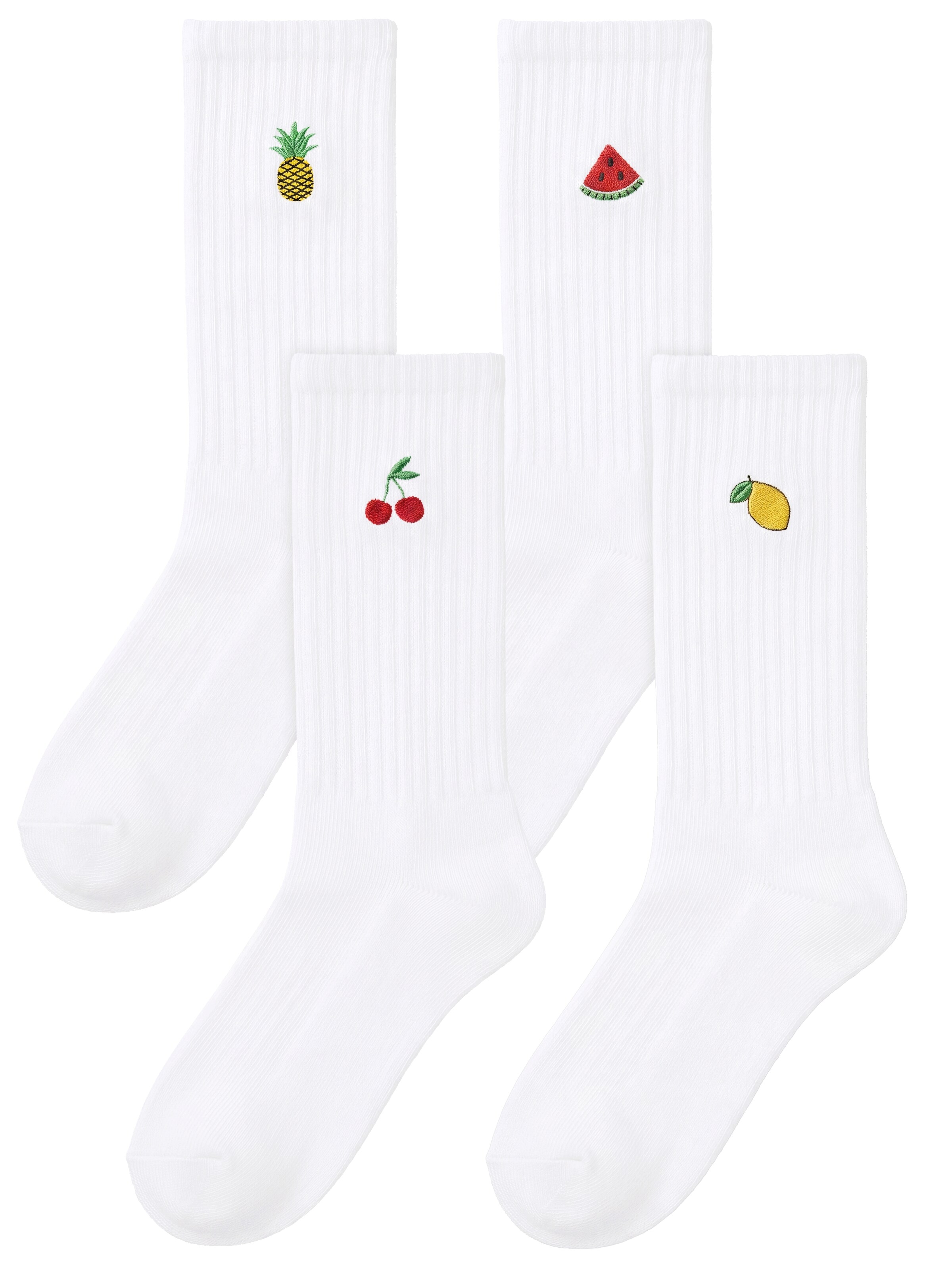 Circle Five Sportsocken '4 Paar Sportsocken / Tennissocken Motiv Früchte Fruits Sommer'‌‌‌ in Weiß: Vorderseite