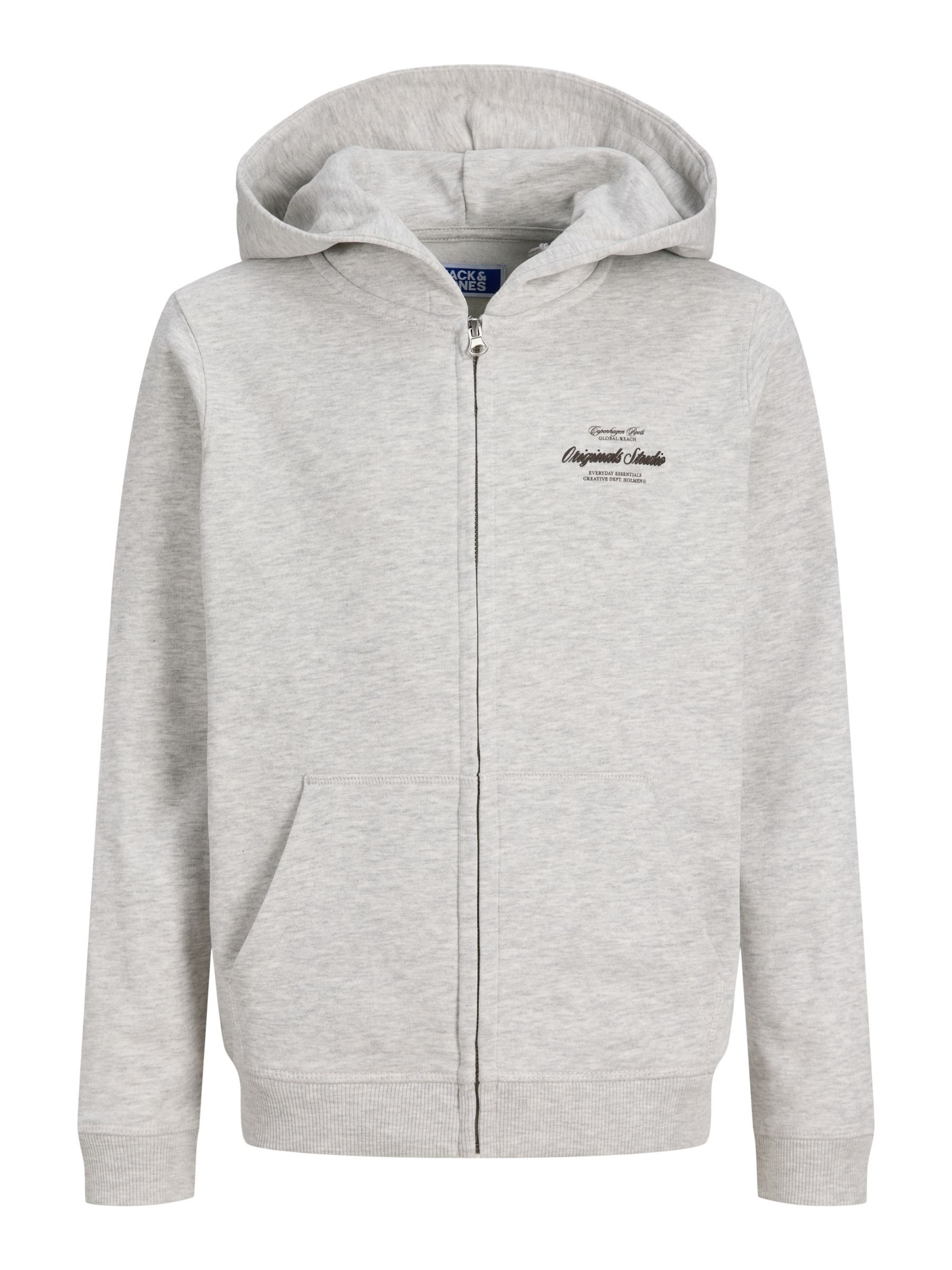 Jack & Jones Junior Zip-Up Hoodie 'JORNORREBRO TYPO' in White: front