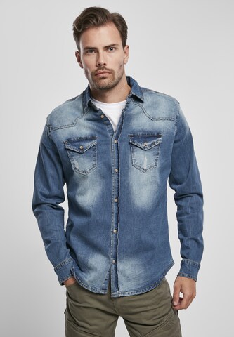 Brandit Regular Fit Hemd 'Riley' in Blau: Vorderseite