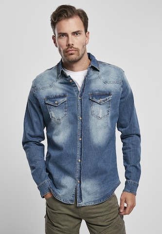 Brandit Regular fit Button Up Shirt 'Riley' in Blue: front