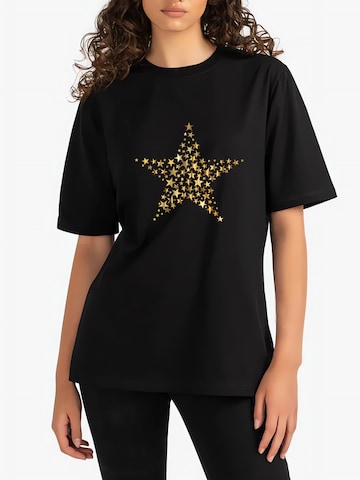 GORHEY Shirt 'Women's Summer Crew Neck Short-Sleeve Leopard Star Print Basic Tees' in Zwart: voorkant