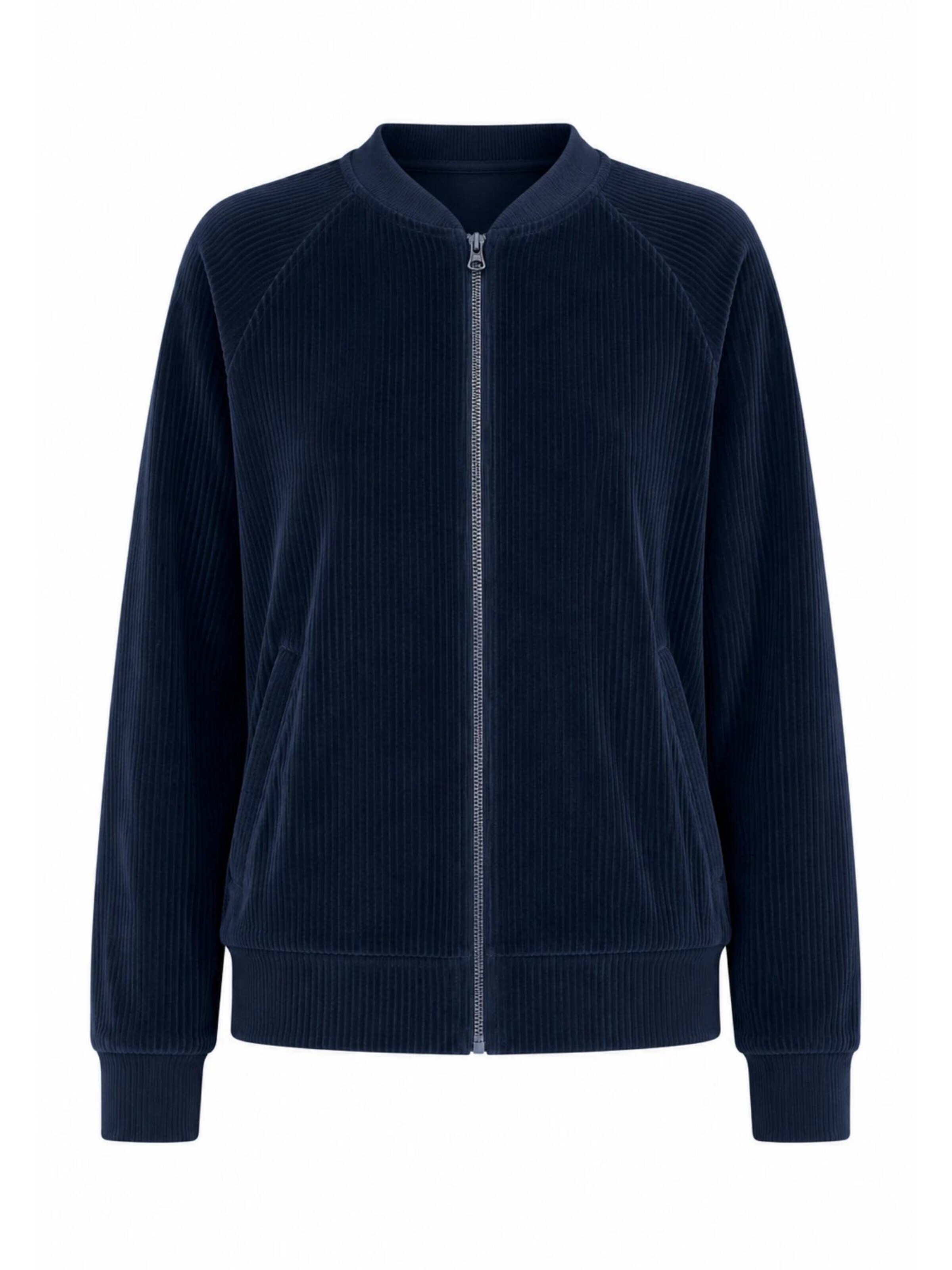 Leela COTTON Zip-Up Hoodie in Blue: front