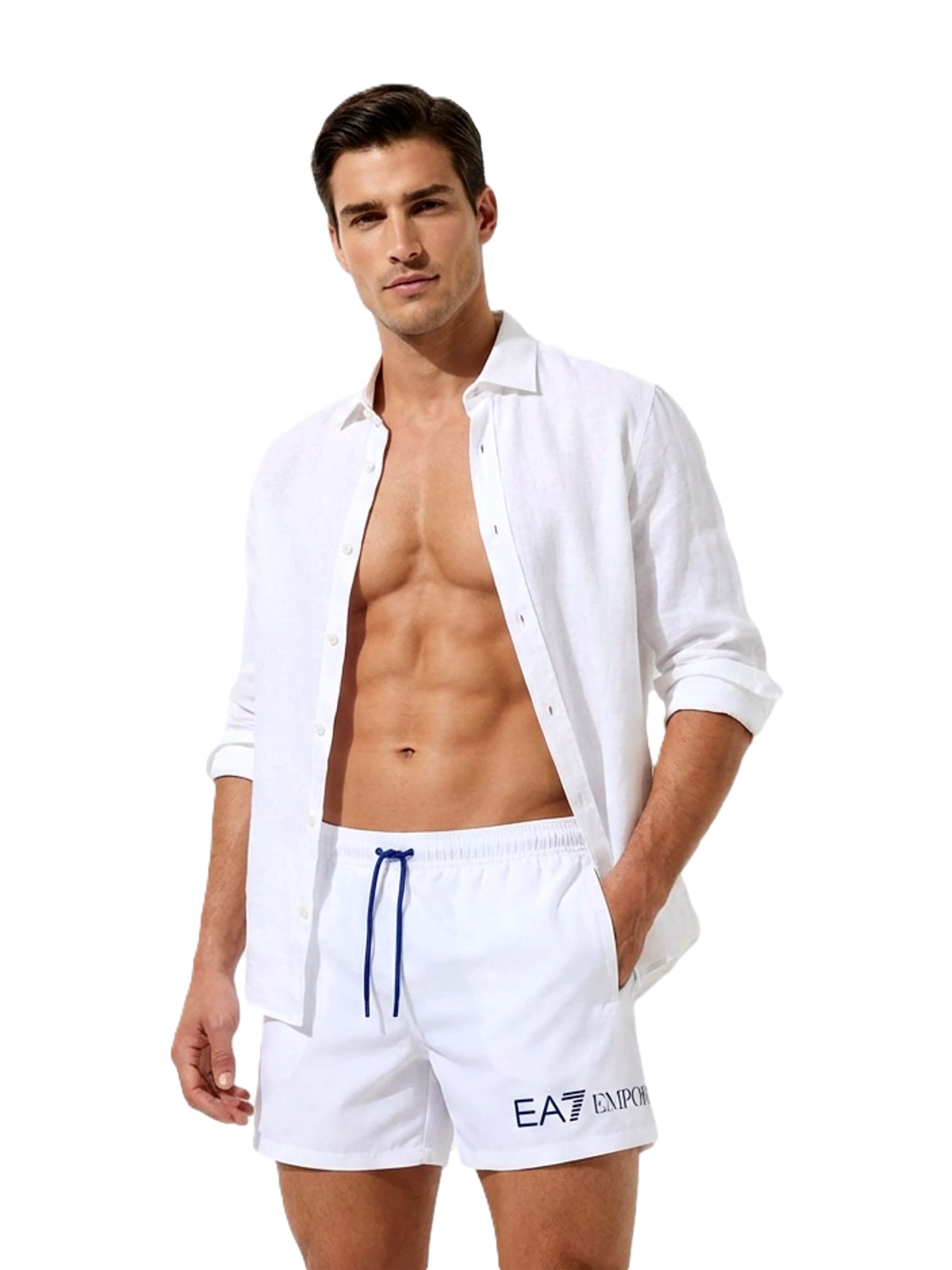 Shorts de bain EA7 Emporio Armani en blanc : devant