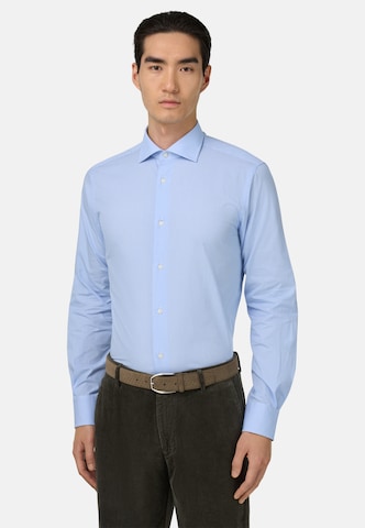 Boggi Milano Regular fit Overhemd 'Pied De Poule' in Blauw: voorkant