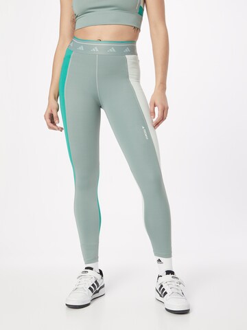 ADIDAS PERFORMANCE Skinny Športové nohavice 'Techfit Colorblock' - Zelená: predná strana