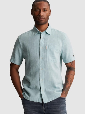 CAST IRON Skjorta 'Shirt with short sleeves in cotton/linen twill' i blå: framsida