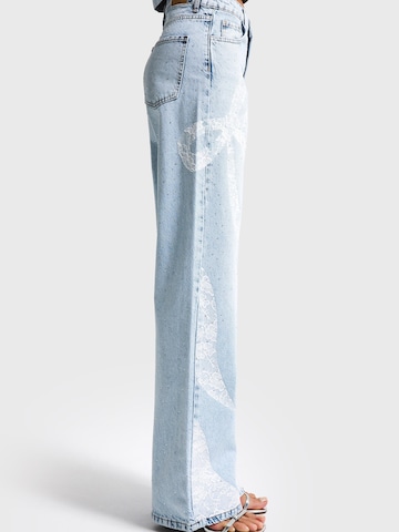IT'S BASIC Regular Jeans 'RHINESTONE STRAIGHT MID RISE JEANS' in Blauw