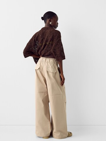 Bershka Wide Leg Hose in Beige