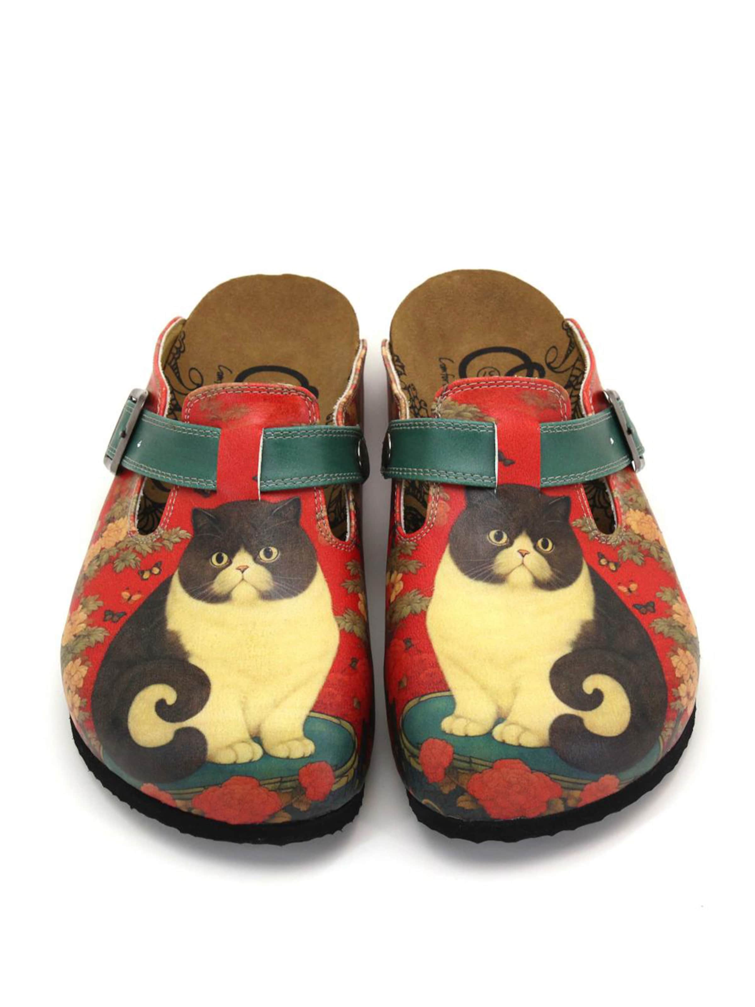 Goby - Zuecos 'Women Calceo Red Clogs WCAL5430 with cat design' en rojo