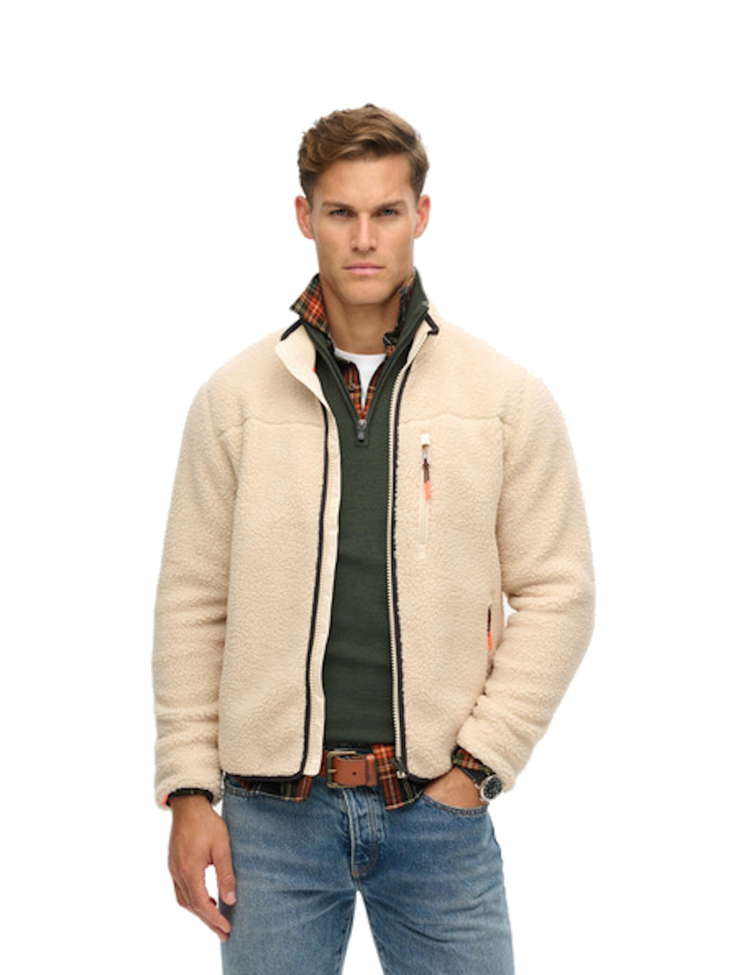 Superdry Fleece jas in Beige: voorkant