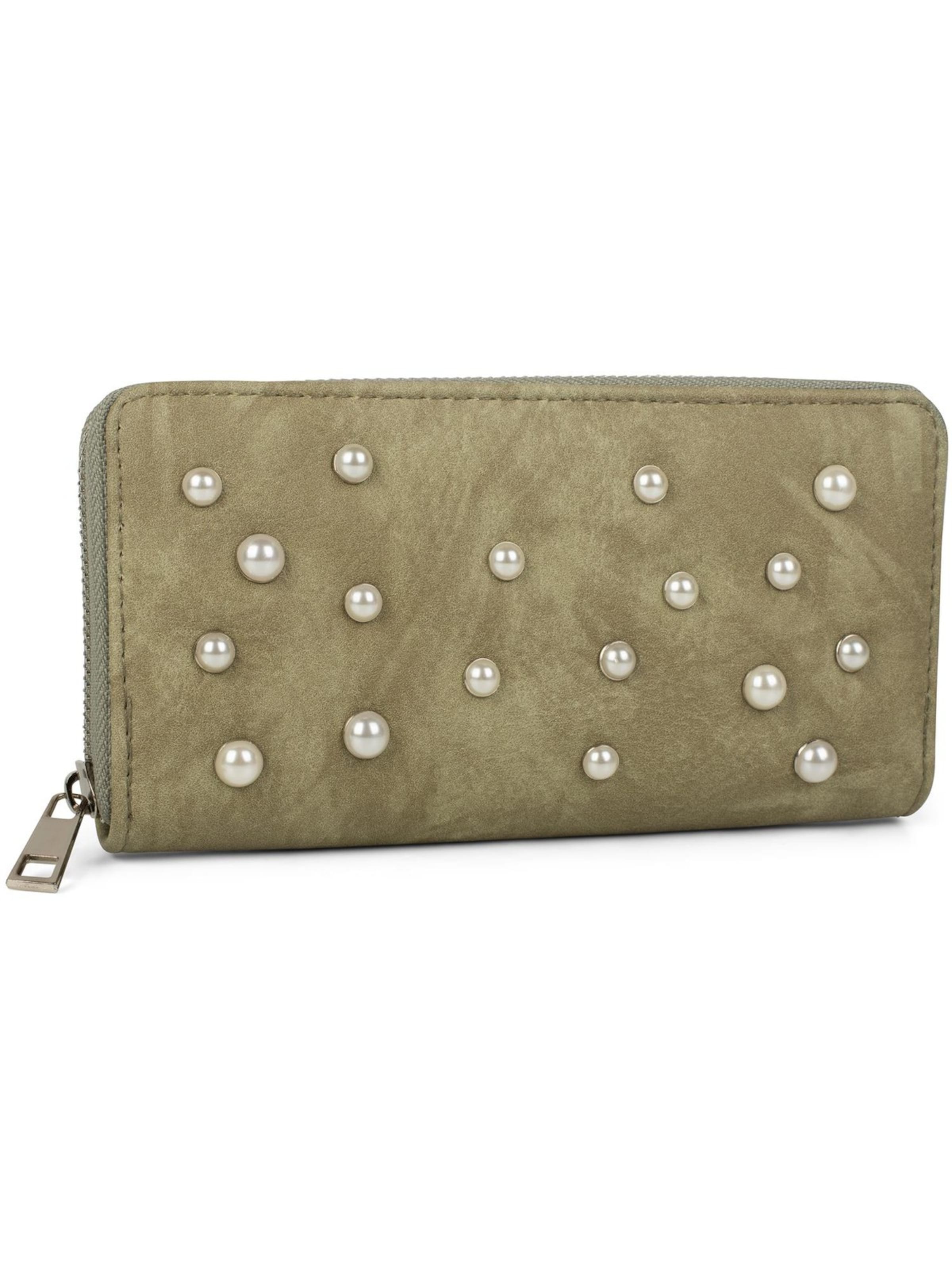 styleBREAKER Portemonnaie 'Geldbörse mit Perlen besetzt'‌‌‌‌‌‌‌ in Grün: Vorderseite