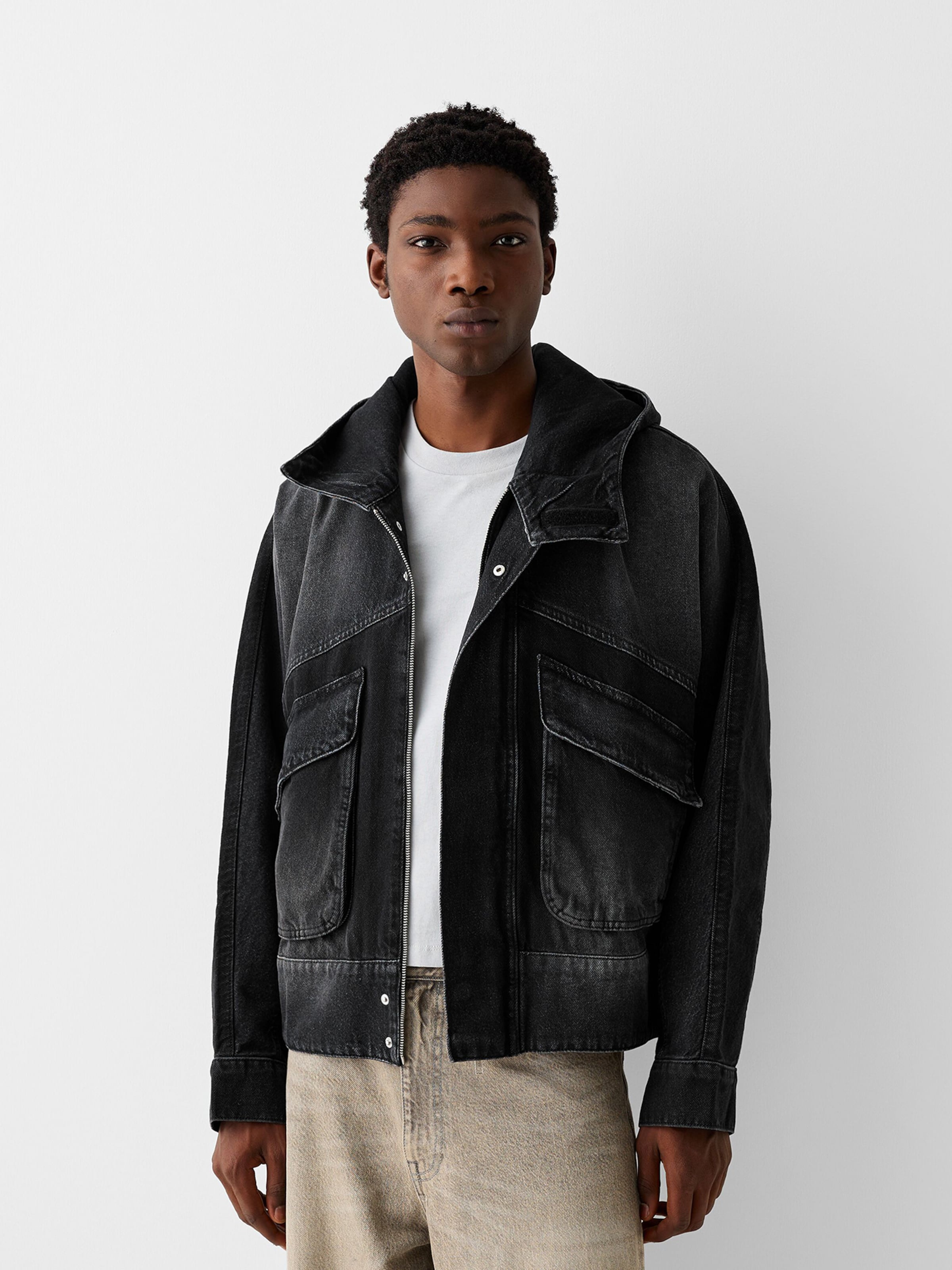 Bershka black denim jacket deals