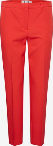 ICHI Slim fit Pleated Pants 'LEXI' in Red: front