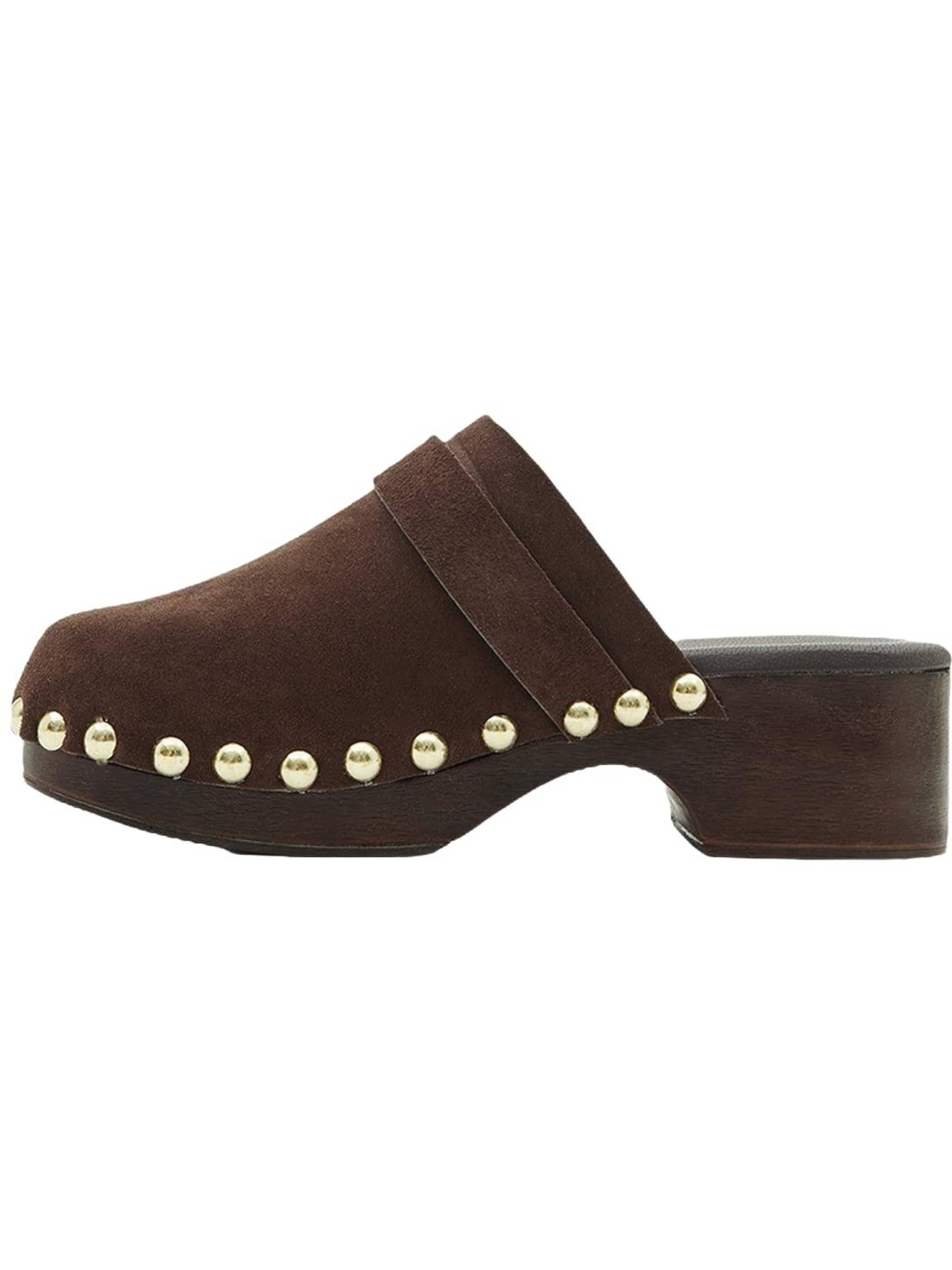 Desa Hausschuh 'DESA Damen-Clog-Sandalen aus Wildleder mit Nieten'‌‌‌‌‌ in Braun